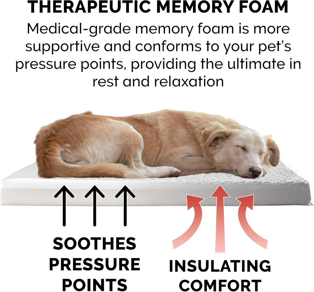 Furhaven Memory Foam Dog Bed for Large Dogs w/ Removable Washable Cover, For Dogs Up to 125 lbs - Ultra Plush Faux Fur & Suede Mattress - Gray, Jumbo Plus/XXL