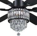 Kviflon 52 Inch Crystal Ceiling Fan with Lights, Black Fandelier Ceiling Fan with Light and Remote/APP Control, Modern Chandelier Ceiling Fan for Bedroom Living Room, Quiet DC Motor, Dimmable LED