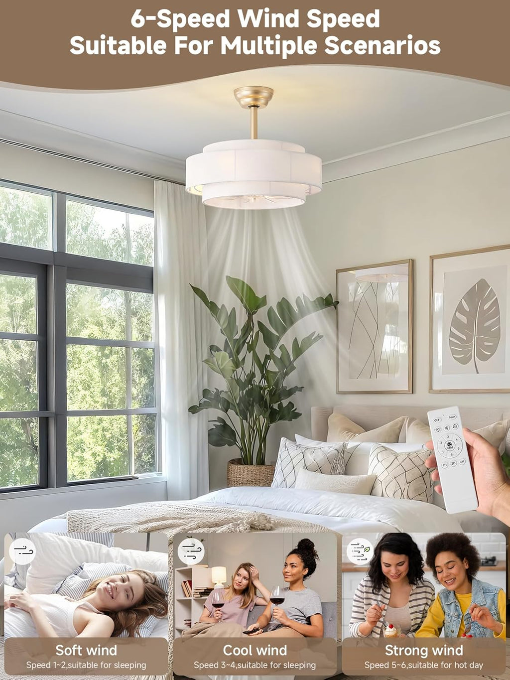20' Boho Fandelier Ceiling Fan with Light, Caged Gold Fandelier Ceiling Fans with Lights Remote Control with 6 Speeds for Bedroom, Nursery, Living Room