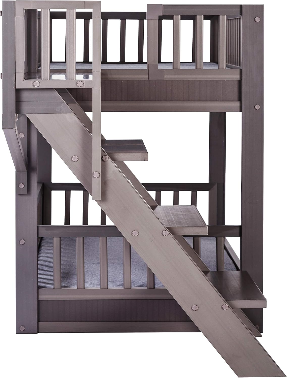 New Age Pet ECOFLEX Aspen Dog Bunk Bed in Grey, Memory Foam Cushions, Wide Stairs, Non Toxic, Easy Assembly