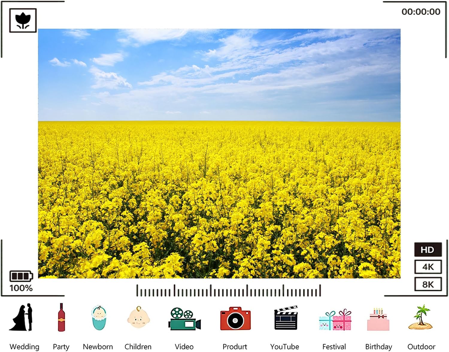 Trykid 20x10ft Golden Flower Field Backdrop Expansive Yellow Blooms Clear Blue Sky Photography Background Countryside Event Tapestry Party Decoration Photo Studio Prop Fabric