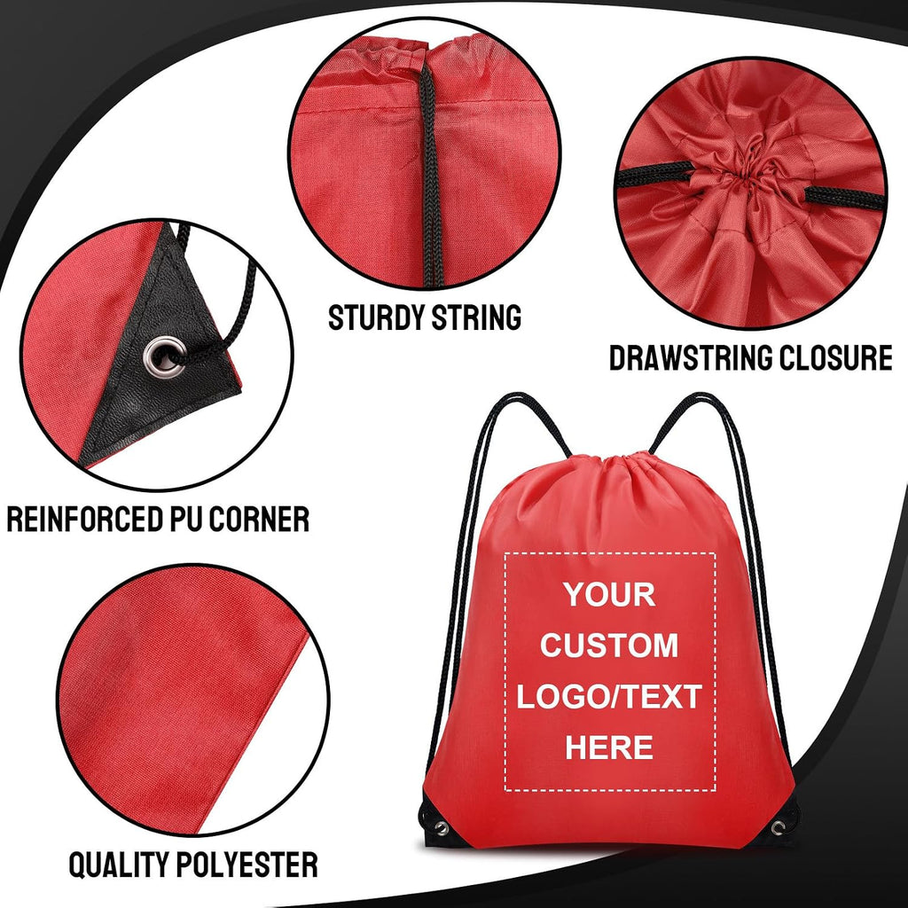 Grneric Custom Drawstring Bags Bulk 10/20/50/100/200 Pack, Promotional Items With Your Logo Personalized String Backpack for Gym, Sport, Travel, Red