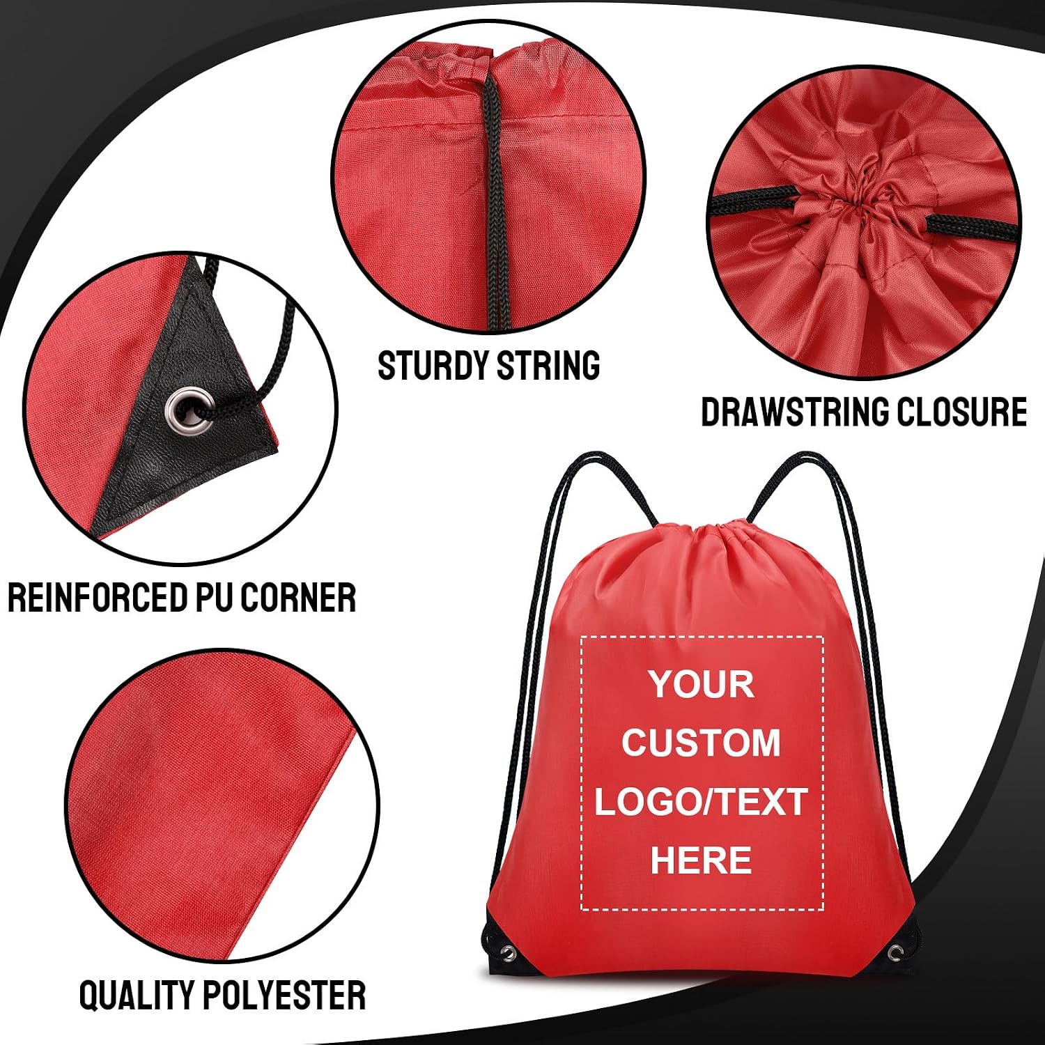 Grneric Custom Drawstring Bags Bulk 10/20/50/100/200 Pack, Promotional Items With Your Logo Personalized String Backpack for Gym, Sport, Travel, Red