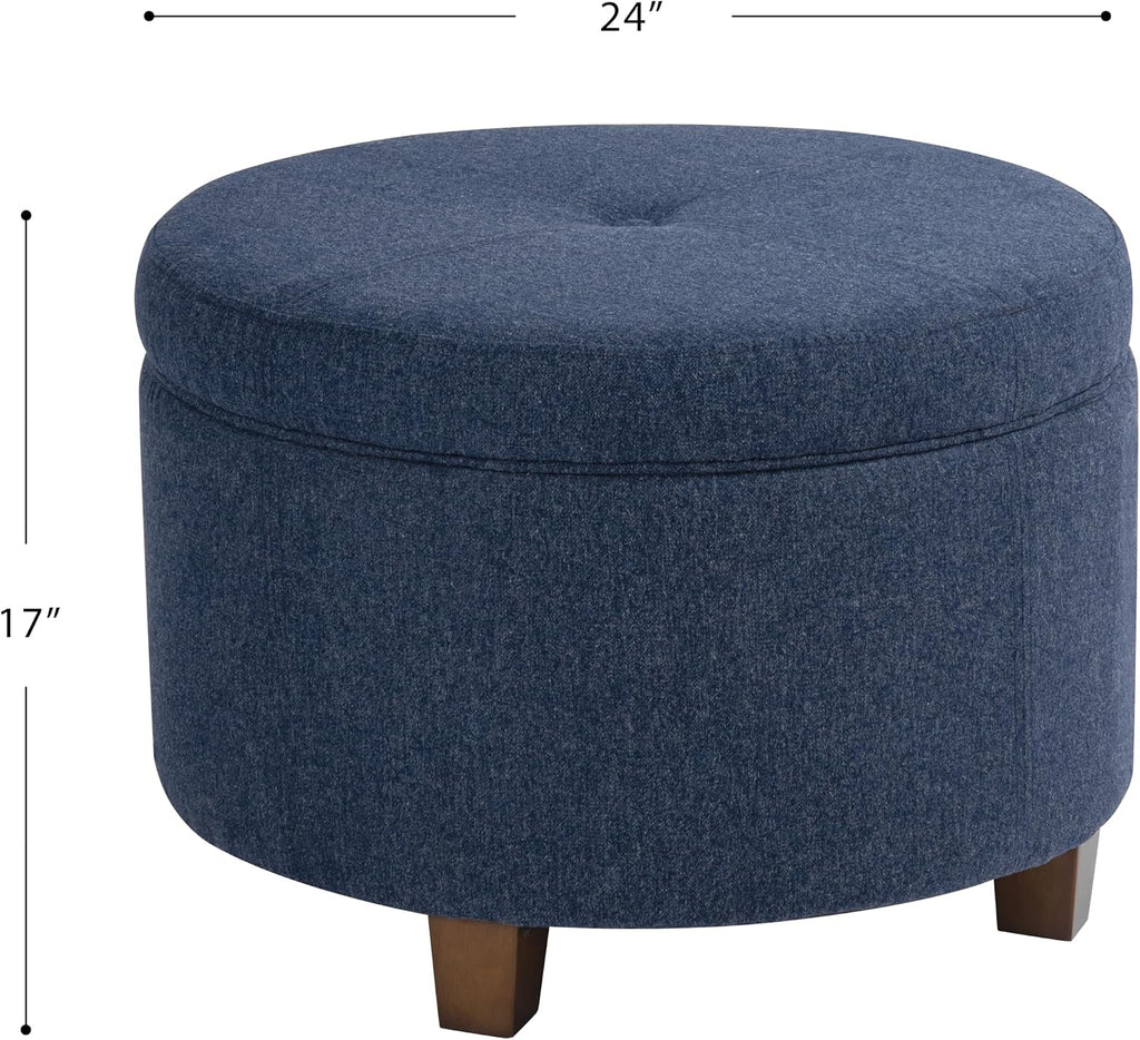 HomePop 24' Large Round Storage Ottoman - Blue Woven Fabric