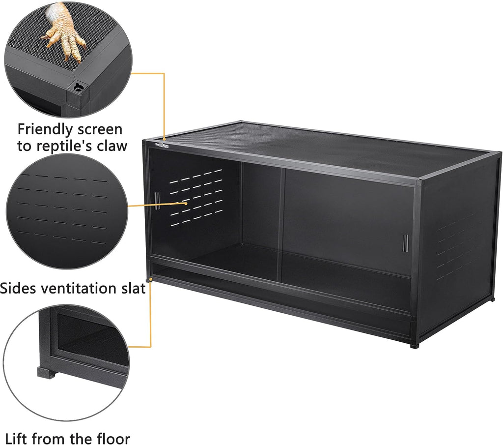 Reptile Terrarium 40''x16''x16'' ToxiRium Large PVC Reptile Enclosure 44 Gallons for Bearded Dragon Gecko Lizard Snake, Wide Breeding Vivarium Area with Sliding Doors Lock
