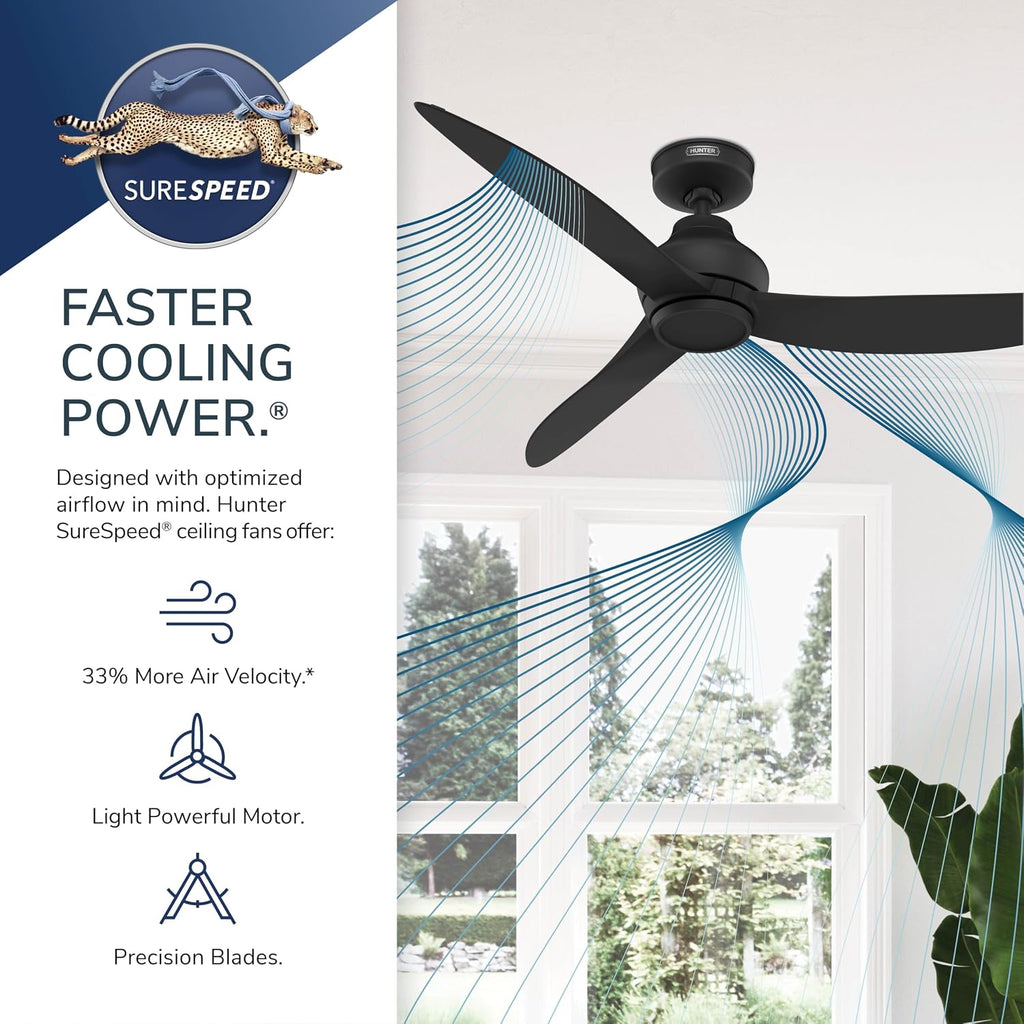 Hunter - Mazzini Indoor/Outdoor Ceiling Fan, Remote, 52-inch, Matte White, Casual-style, 6-speed DC Motor, Energy Star, 52830, for porches, patios, sunrooms, bathrooms