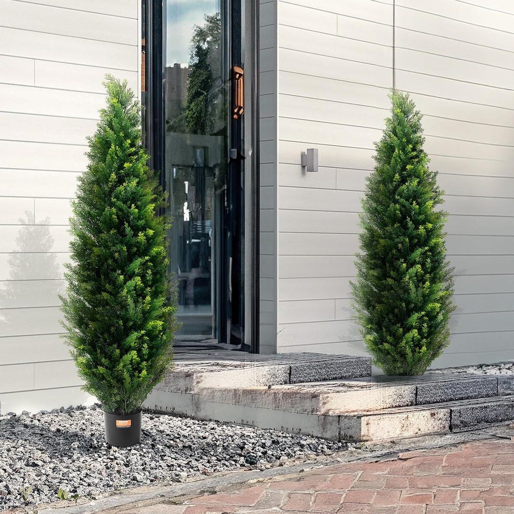 VEVOR Artificial Topiary Cedar Tree, 60 inch Tall (2 Pieces), with Extra Leaves & Pot Faux Evergreen Fake Pine Cypress Trees Plant, UV Rated Artificial Greenery Set for Home Decor Indoor/Outdoor