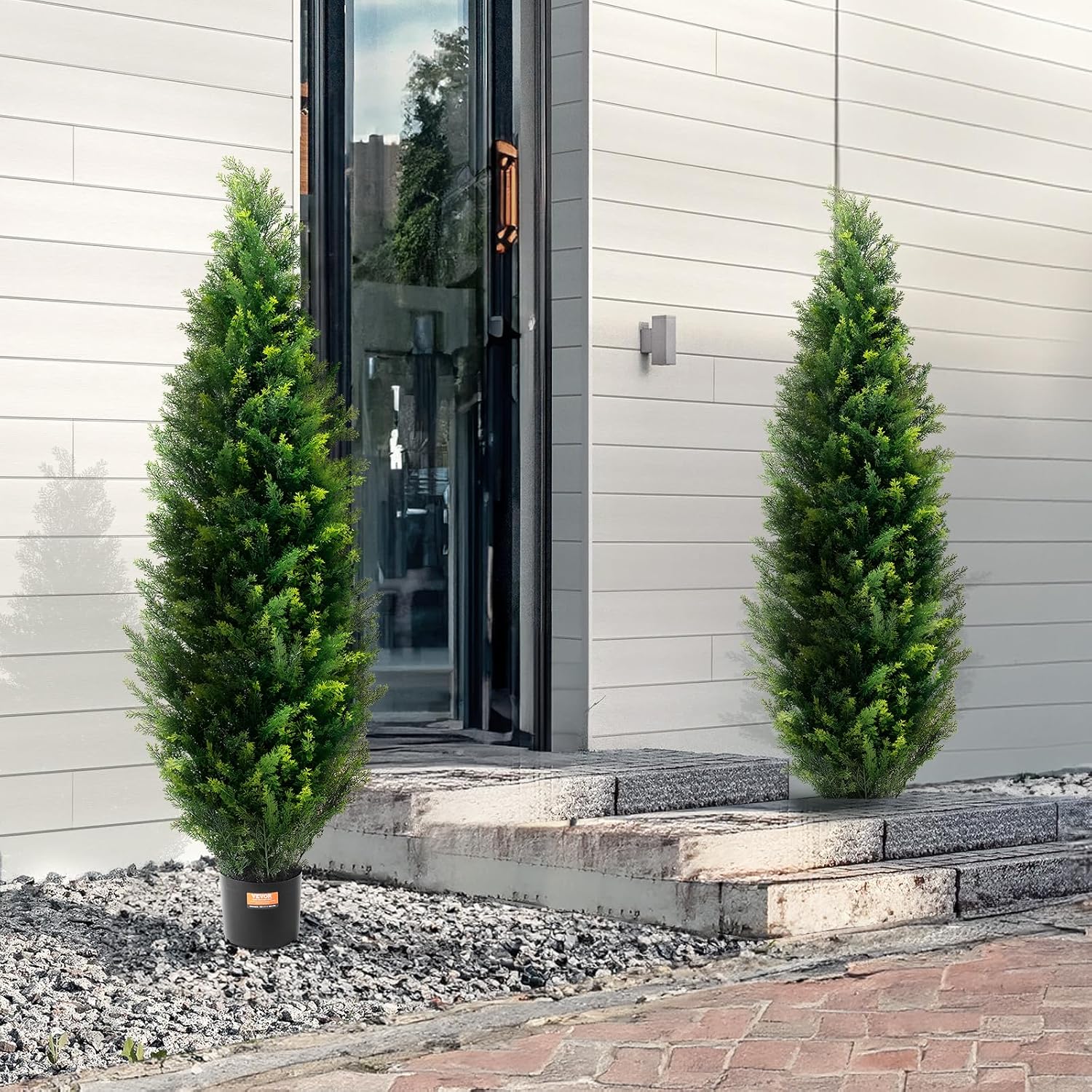 VEVOR Artificial Topiary Cedar Tree, 60 inch Tall (2 Pieces), with Extra Leaves & Pot Faux Evergreen Fake Pine Cypress Trees Plant, UV Rated Artificial Greenery Set for Home Decor Indoor/Outdoor
