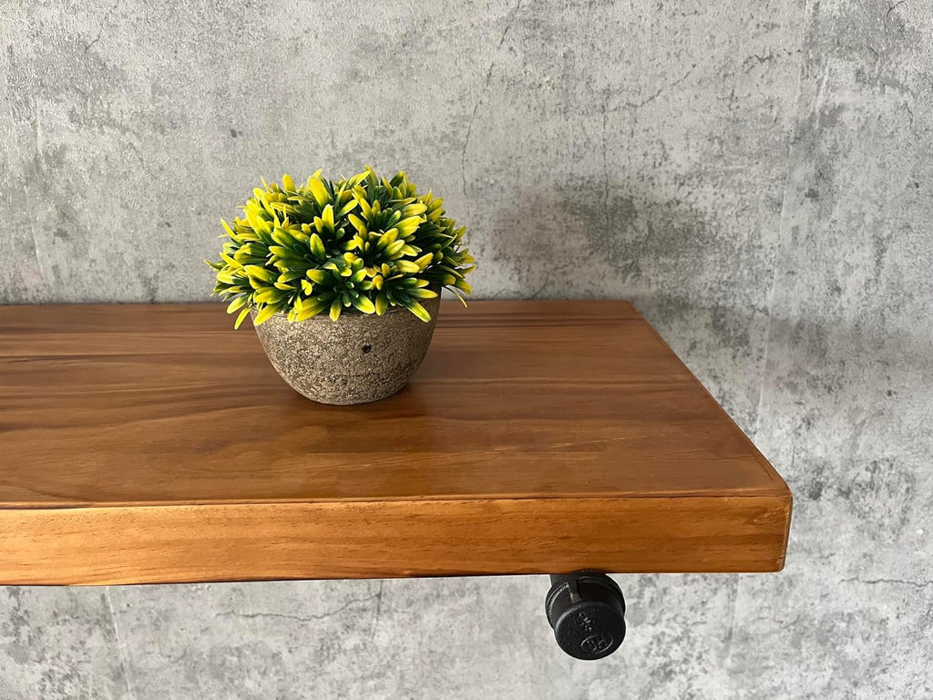 HDDFER Industrial Pipe Wall Wood Shelves,Real Wooden Shelves 48' in Special Brown Color with 1.2' Extra Thickness, Modern Floating Shevles Bookshelf Shelving Units for Rustic Farmhouse Decor