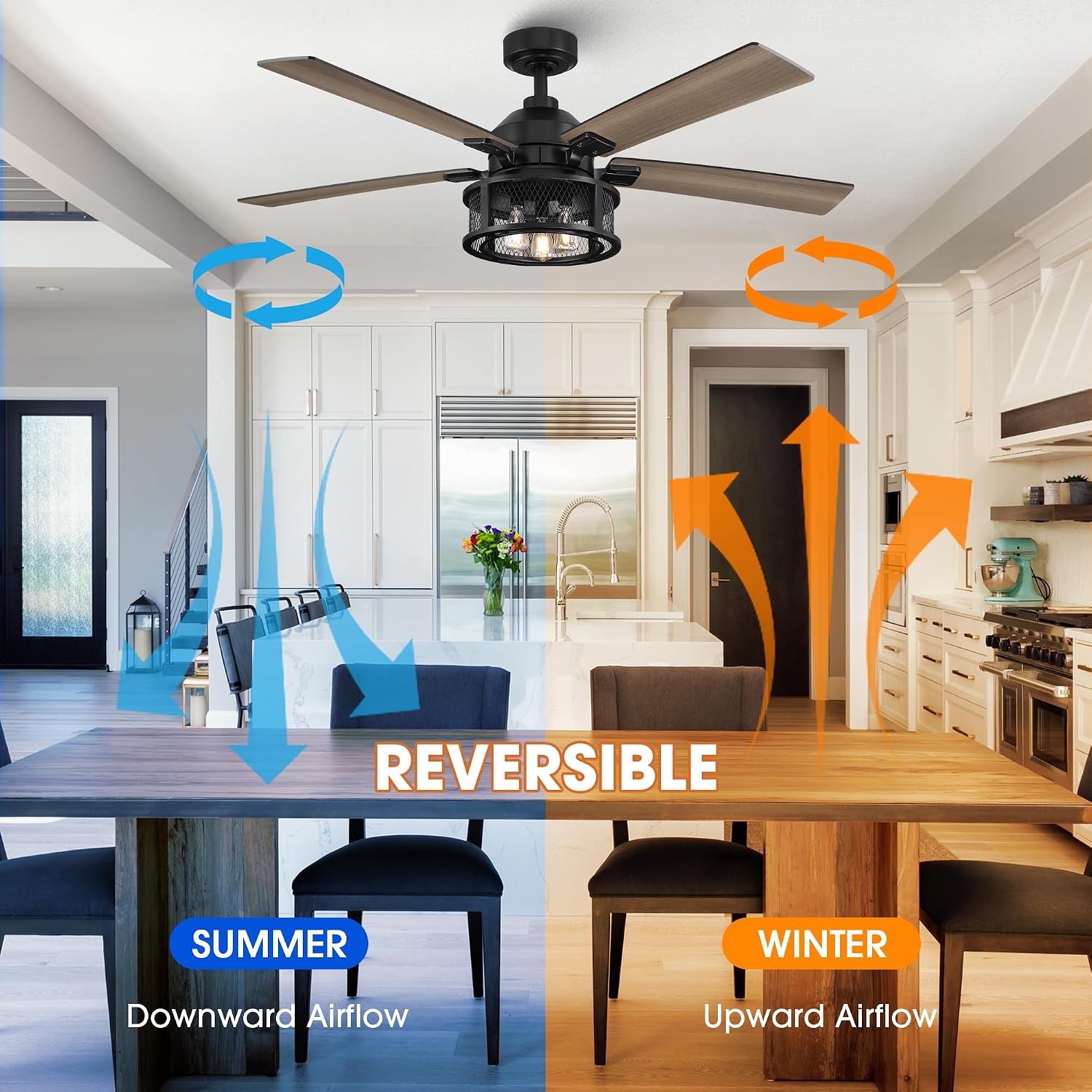 Ceiling Fans with Lights and Remote 52 Inch Farmhouse Rustic Ceiling Fan for Bedroom Living Room Black Chandelier Ceiling Fan with E12 Socket, 3 Speeds, Reversible 5 Blades, Timer, Ventilador de Techo