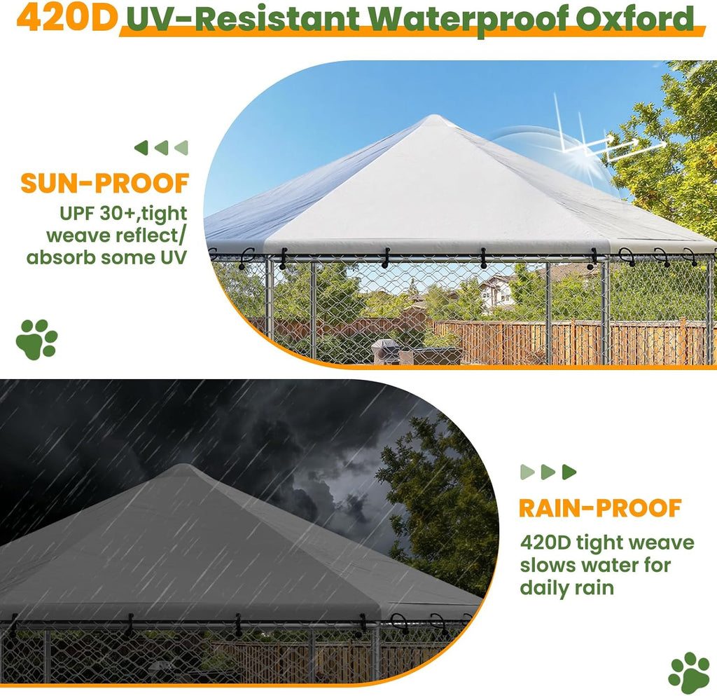 6.8x6.8 FT Extra Large Outdoor Dog Kennel Outside, Heavy Duty Outdoor Dog Enclosure with Waterproof Cover and Security Lock, Galvanized Wire Mesh Hexagonal Dog Cage for Large Dogs