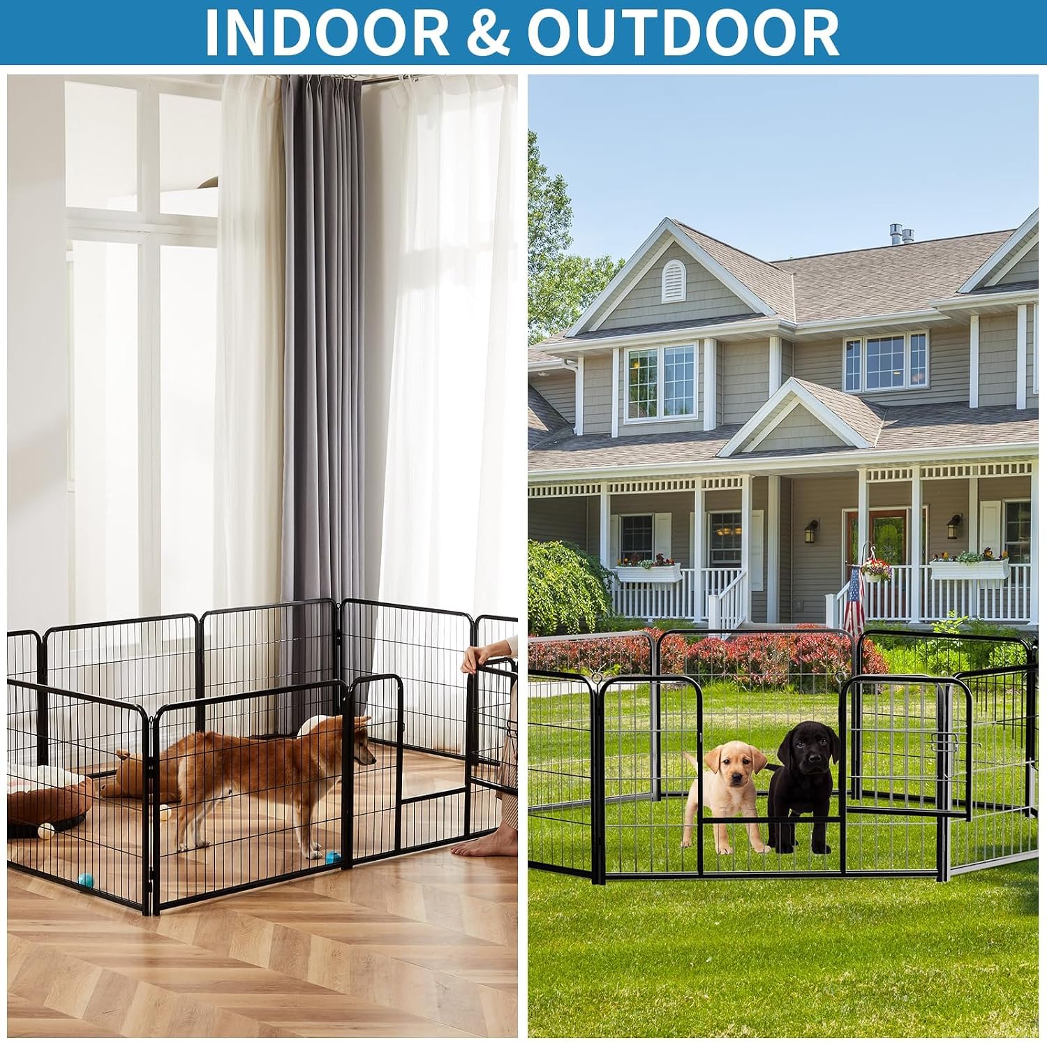 NEWBULIG Dog Playpen for Indoor 24 Inch 16 Panels - Portable Heavy Duty Metal Pet Exercise Pen with Door, Foldable Small Dog Puppy Playpen Fence for Outdoor RV, Camping, Yard, Garden