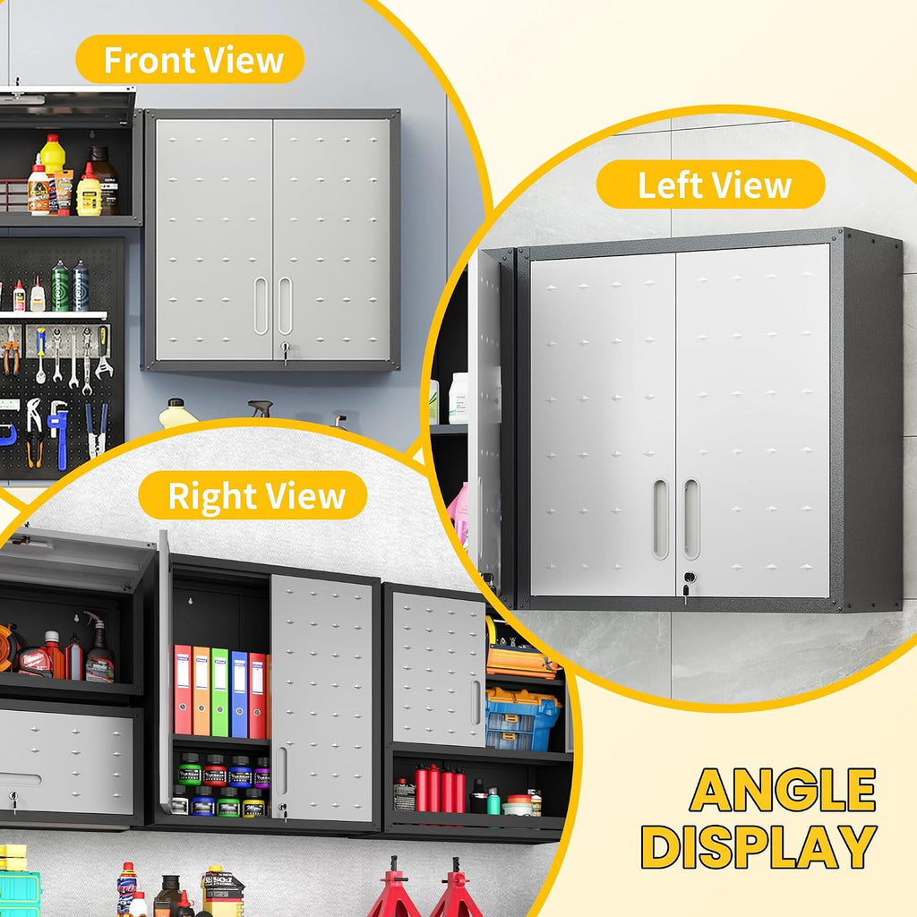 Garage Storage Cabinets Wall Mount, Locking Metal Wall Cabinets with Doors and Adjustable Shelves, Floating Hanging Storage Cabinet for Garage, Basement