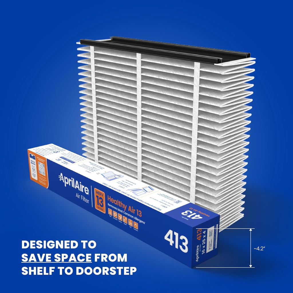 Genuine AprilAire 413 Replacement Filter for AprilAire Whole House Air Purifiers - MERV 13, Healthy Home Allergy, 16x25x4 Air Filter (Pack of 4)