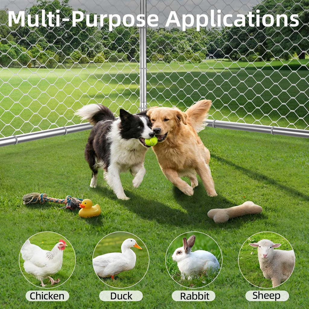 6.8x6.8 FT Heavy Duty Large Outdoor Dog Kennel Outside, Galvanized Steel Enclosure with Waterproof UV-Resistant Roof, Lockable Door, Hexagonal Wire Mesh Dog Run