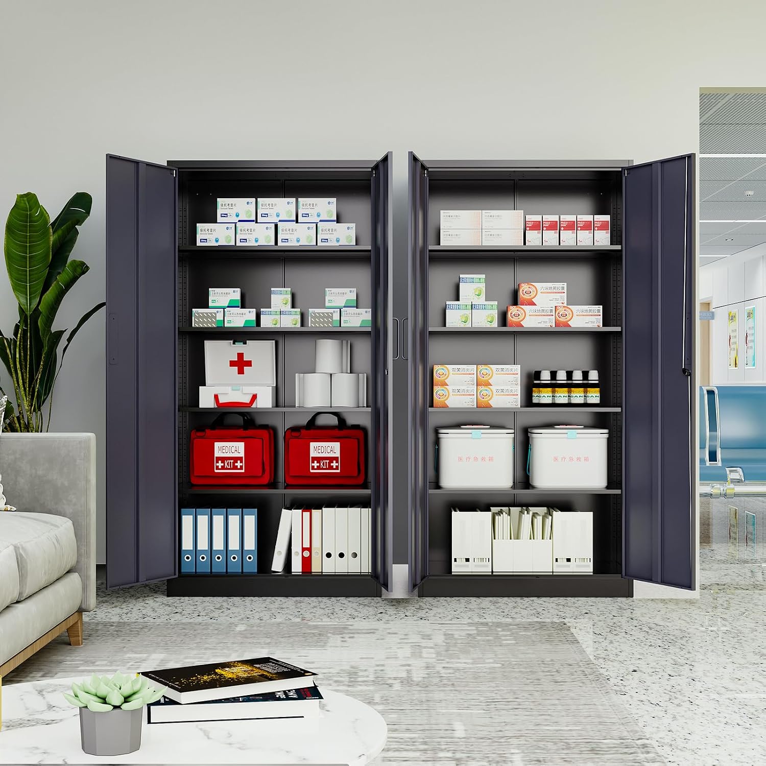 Metal Locker Storage Cabinet,Locking Cabinet with Doors and Adjustbale Shelves,Garage Storage Cabinets for Basement,Home Office