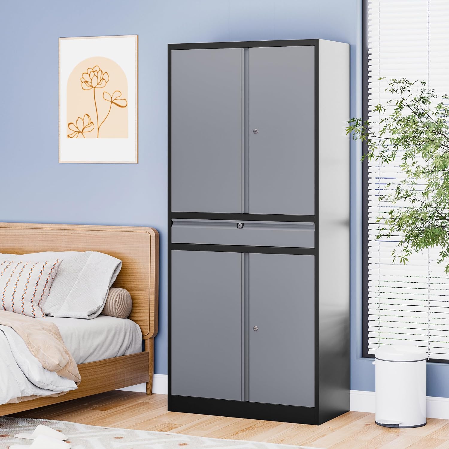 Metal Storage Cabinet with Drawer, Garage Storage Cabinet with Locking Doors and Adjustable Shelves for Garage, Home Office,Warehouse