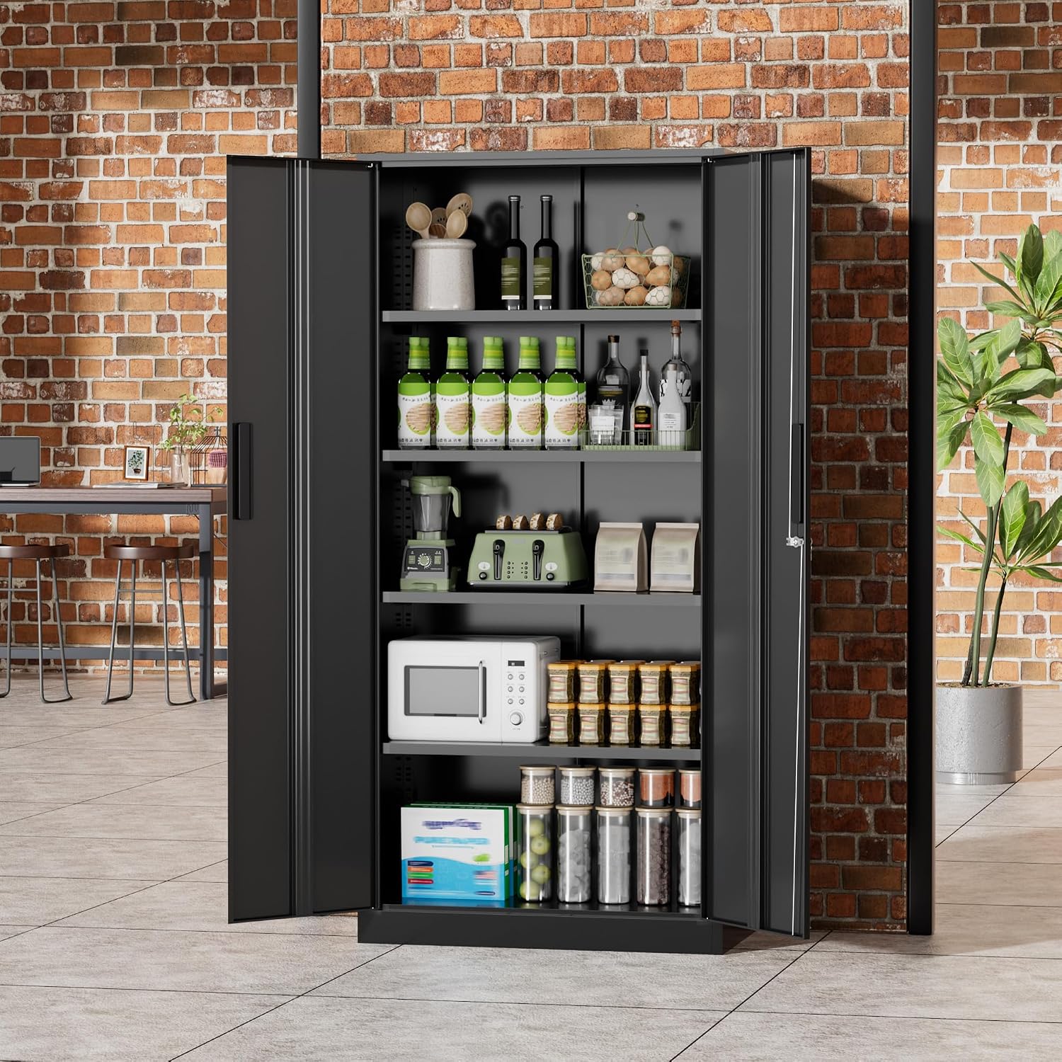 Greenvelly 72' H Metal Storage Cabinet, 36' W x 18' D Black Metal Cabinet with 2 Doors and 4 Adjustable Shelves,Locking Cabinets for Office, Home, Garage, School