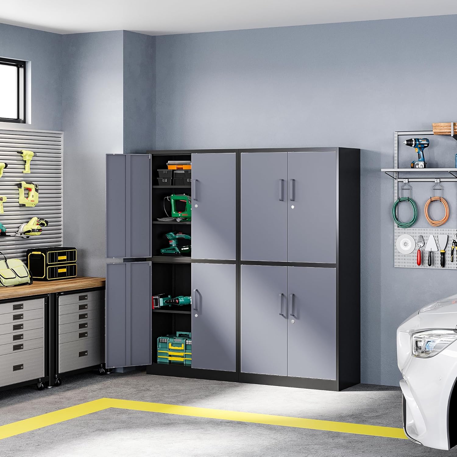 Letaya Metal Storage Cabinets with Lock Door and Shelves, Steel Garage Tool Cabinets for Home,Office, Warehouse,Lockers(71'-Black Gray)