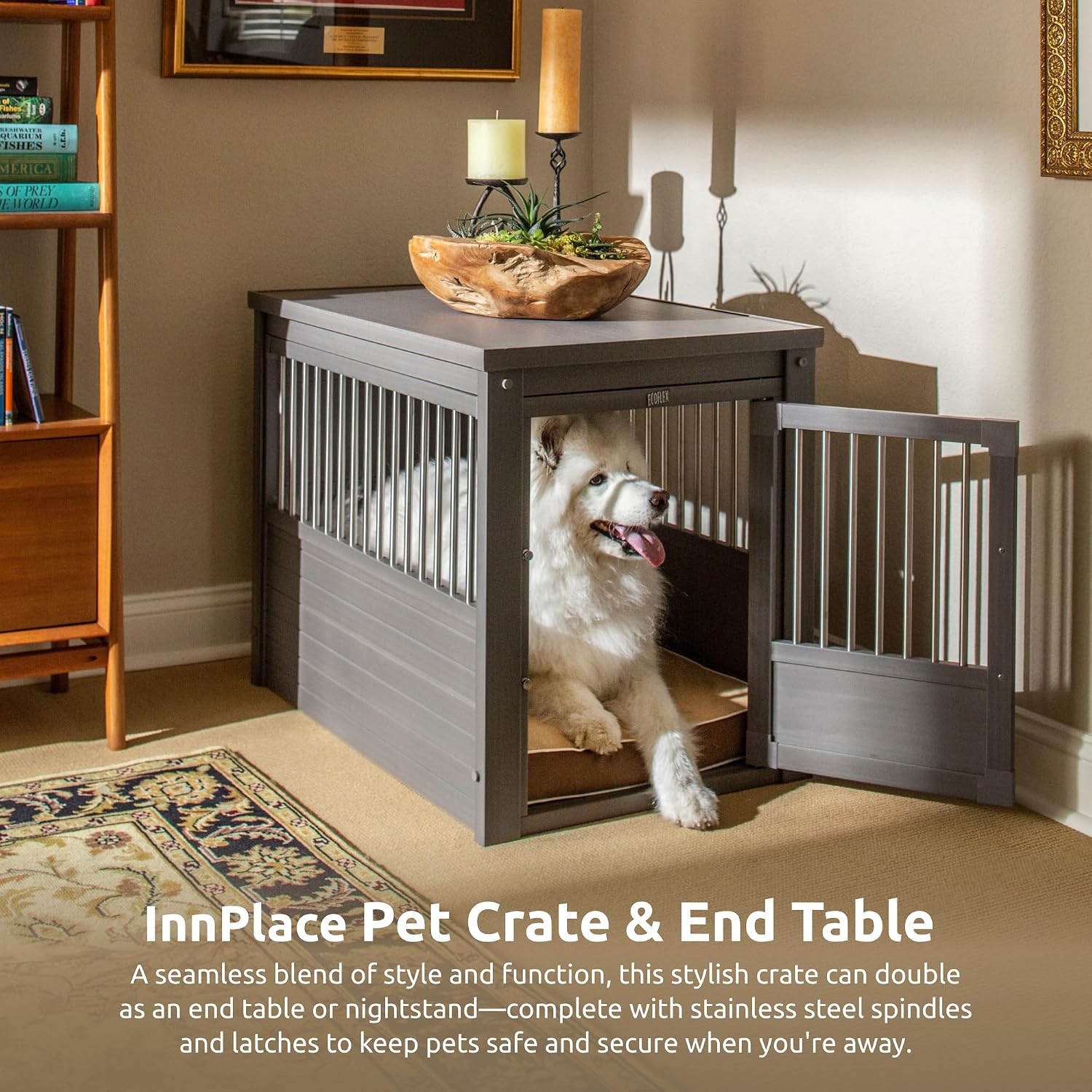 New Age Pet ecoFLEX Pet Crate/End Table, Large, Grey