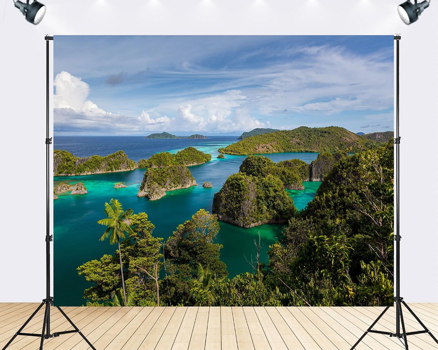 Trykid 20x10ft Tropical Island Archipelago Backdrop Turquoise Lagoon Lush Green Islet Clear Sky Pristine Photography Background Travel Tapestry Party Decoration Photo Booth Prop Fabric