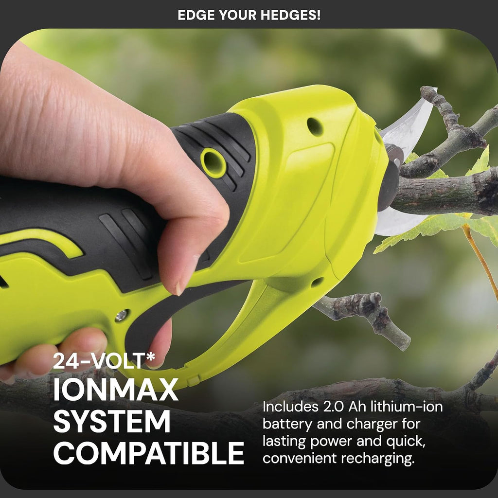 Sun Joe Cordless Handheld Pruner with Battery, Charger & Steel Blades, 80W Motor - Portable and Battery-Operated Gardening Tool Shears for Trimming Wood, Tree Branches, Twigs, and Stems, 24V-PRN1-LTE