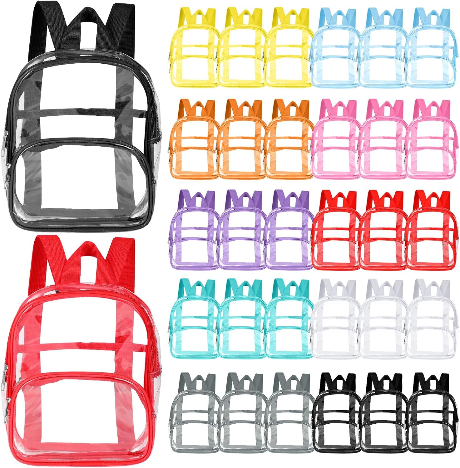 Aliceset Clear Backpack Bulk Waterproof Transparent Colorful Bookbag Donation Supply Kits for Women Men(9 Inch,30 Pcs)