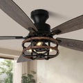 52' Farmhouse Ceiling Fans with Lights and Remote,Chandelier Ceiling Fan with 5 Double Colour Blades Reversible DC Motor,Rustic Caged Ceiling Fan for Living Room,Dining Room,Bedroom
