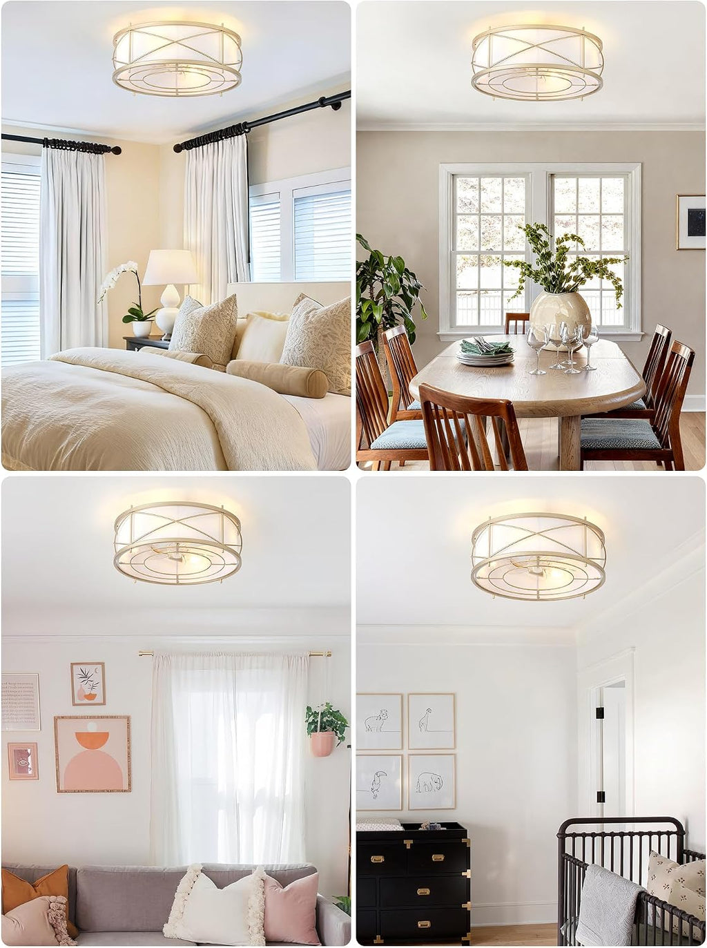 Gold Flush Mount Boho Ceiling Fan with Lights, 20' Caged Rattan Ceiling Fans with Light and Remote, Enclosed with 6 Speeds for Living Room, Bedroom, Nursery