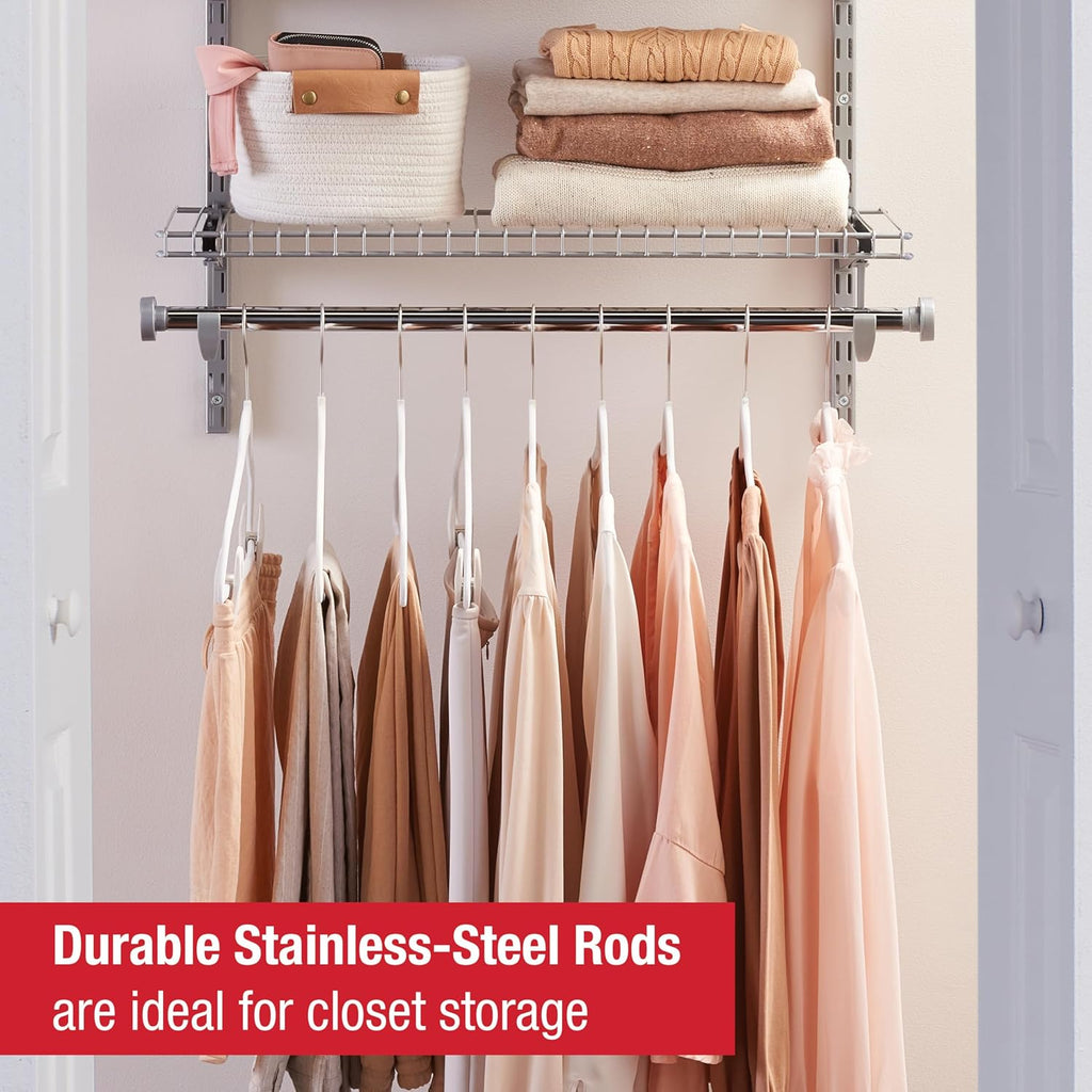 Rubbermaid Configurations Deluxe Custom Closet Kit, 3-6 Ft. Adjustable Metal Wire Shelving, Titanium Finish, Expandable Organization System, Hardware Included, for Home Closet/Pantry/Laundry/Mudroom