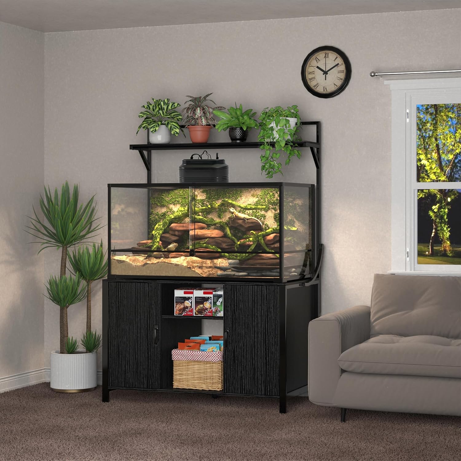 GDLF Reptile Tank Stand Terrarium Stand with Cabinet for Accessories Storage 48' X 24' Tabletop Fits up to 120 Gallon Bearded Dragon, Reptile Terrarium,Turtle Tank