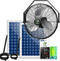 Solar Fan Wall Mount Waterproof, Metal Solar Powered Fan with Battery & Adjustable Thermostat, 18' Heavy Duty Outdoor Fans for Patios 3 Speeds, 180° Tilt
