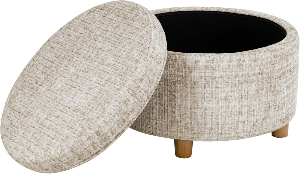HomePop 24' Large Round Storage Ottoman - Cream Textural Woven