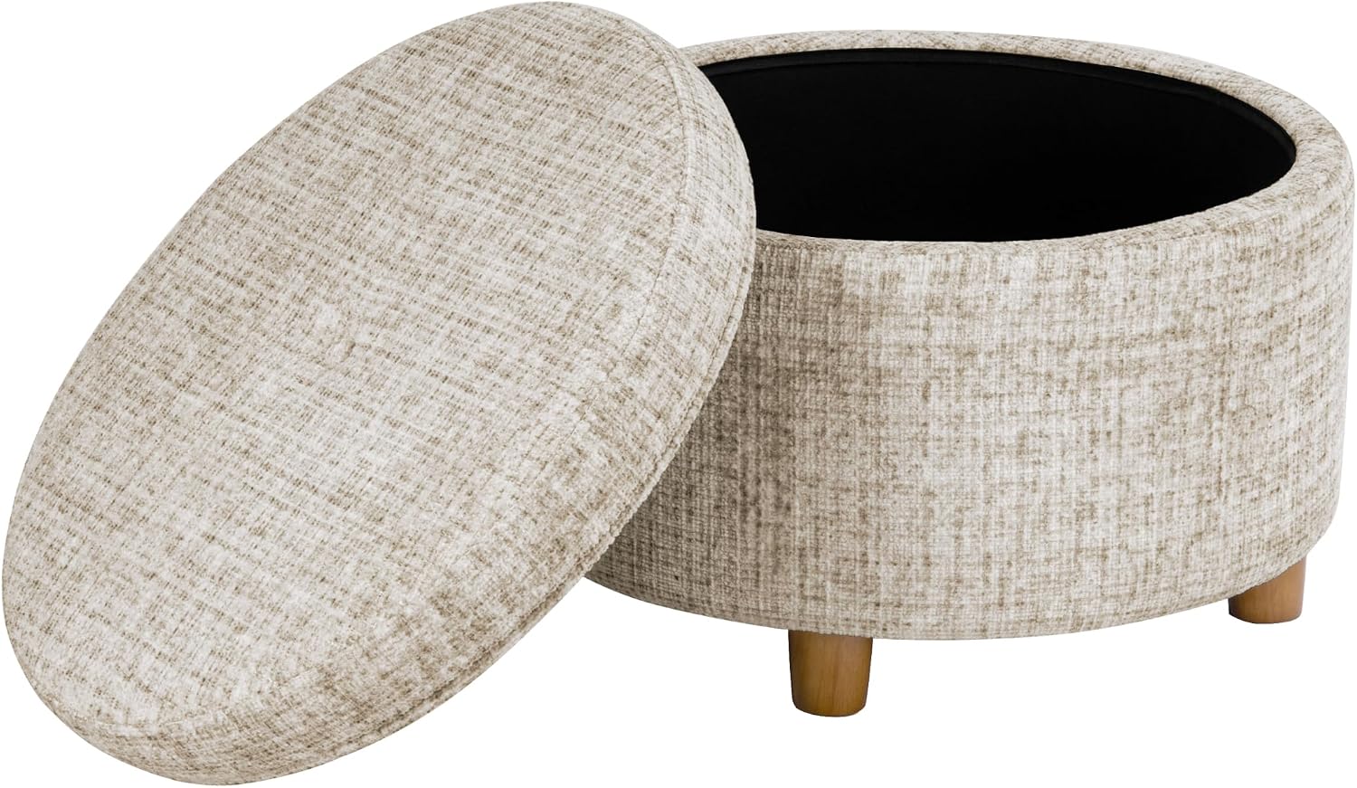 HomePop 24' Large Round Storage Ottoman - Cream Textural Woven