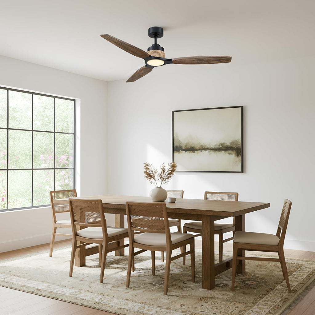56' Black Ceiling Fans with Lights and Remote - Modern Farmhouse Wood Ceiling Fan with LED Light, Large Outdoor Ceiling Fans for Patios Living Room Patios Covered, 6-Speed Reverse, 3CCT, Timer