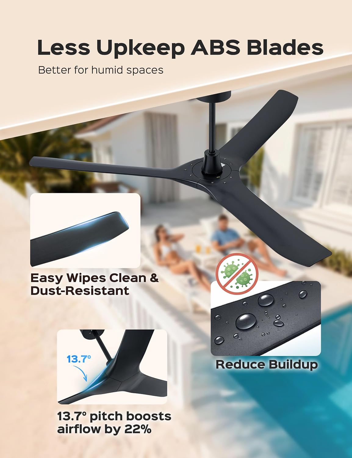 60 Inch Ultra-thin Ceiling Fan Without Lights, Whole Aluminum DC Motor and Blades,6 Speed Adjustable Black Indoor Outdoor Ceiling Fan for Patios and Bedroom