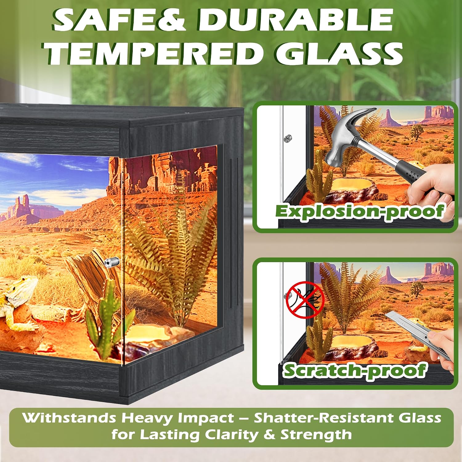 ROYXEN Reptile Enclosure,31 Gallons Reptile Tank with Wooden Top and Lockable Design,Tempered Glass Bearded Dragon Tank for Lizard Gecko Habitat (Black,24' Length)