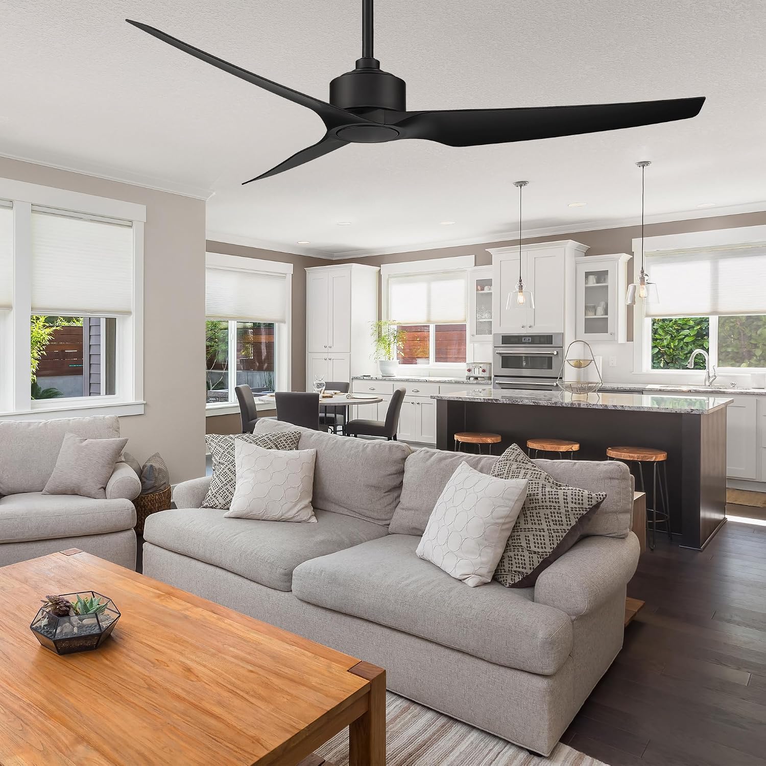 WAC F-056L-MB Stella 60' Outdoor Ceiling Fan with Lights and Remote Control, Matte Black