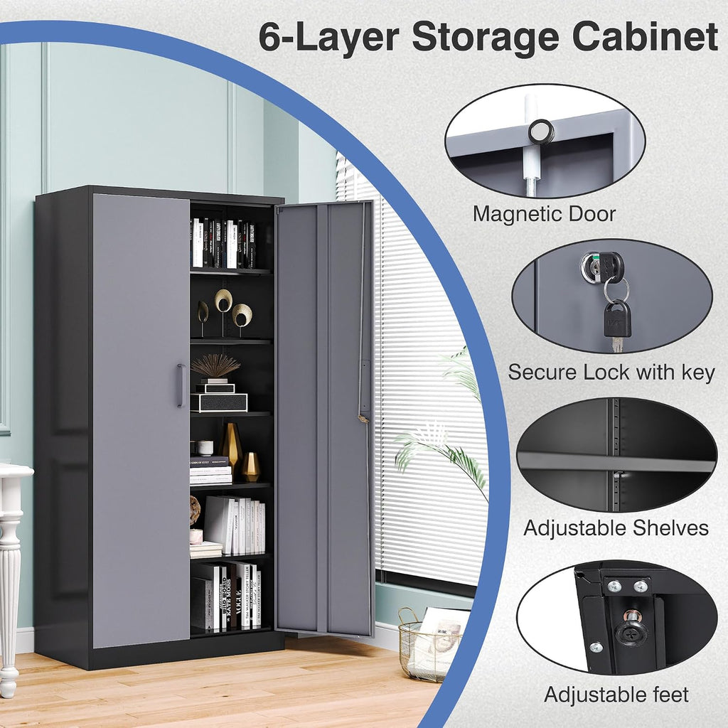 Metal Locker Storage Cabinet,Locking Cabinet with Doors and Adjustbale Shelves,Garage Storage Cabinets for Basement,Home Office