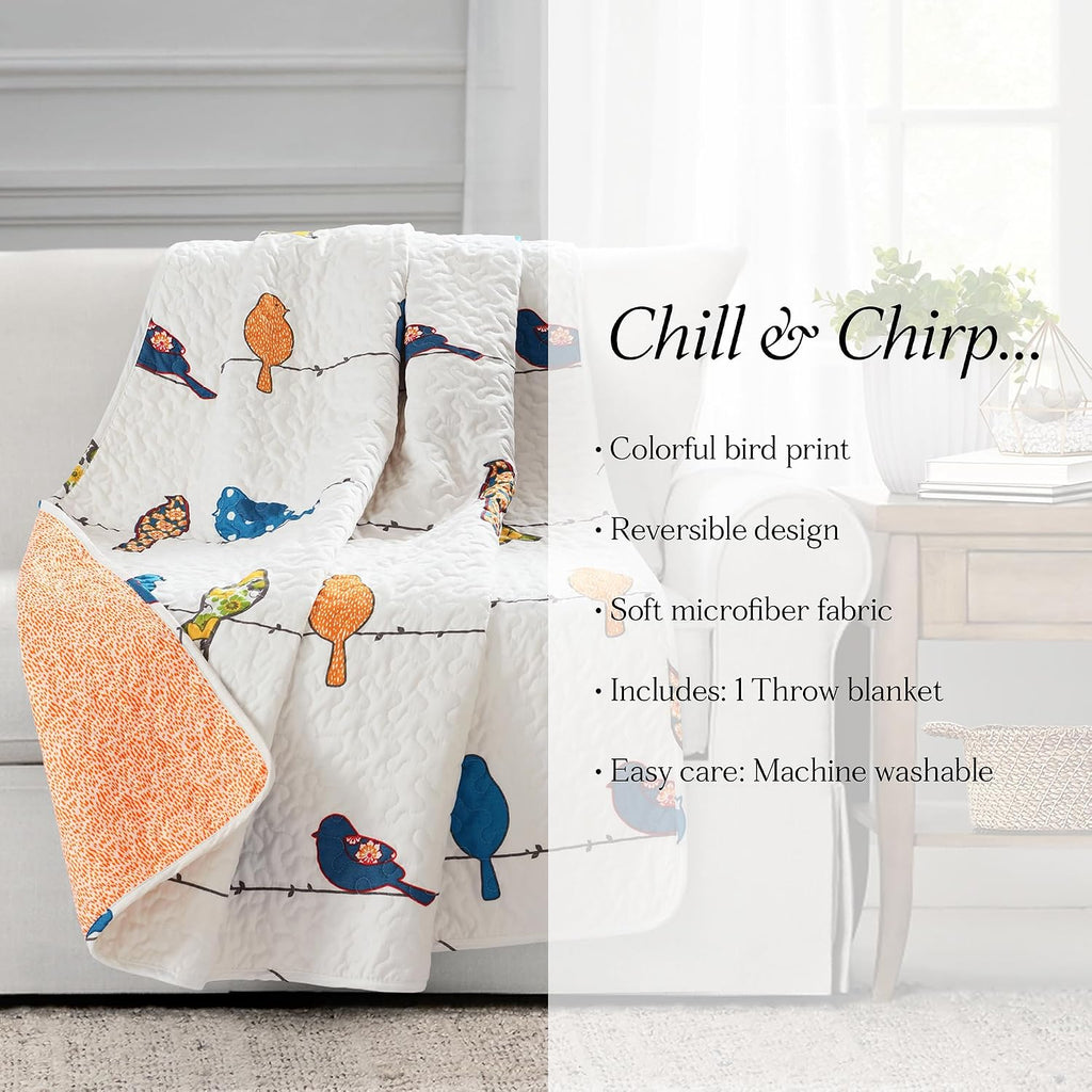 Lush Decor Rowley Birds Reversible Throw Blanket, 50' W x 60' L, Multi - Throw Blankets for Bed - Couch Blanket - Farmhouse_Throw_Blanket for Couch (Pack of 8)