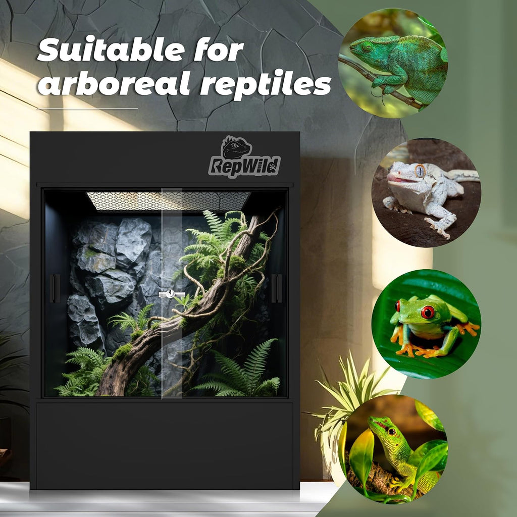 33 Gallon PVC Tall Reptile Tank/Terrarium, RepWild 18' x 18' x 24' Arboreal Reptile Habitat Enclosure with Sliding Door & Heavy-Duty Screen for Amphibians, Crested Gecko Lizard Chameleon