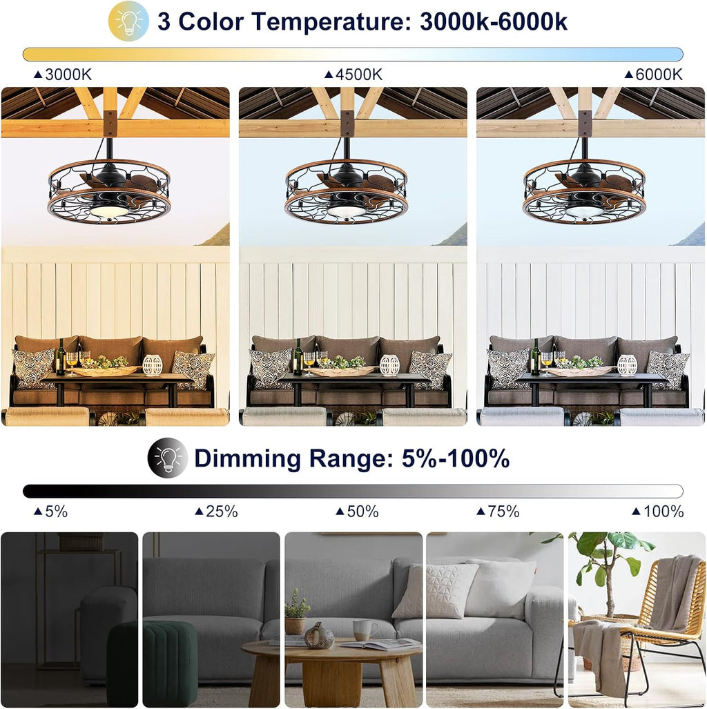 Outdoor Ceiling Fans for Patios Waterproof, Plug in Gazebo Fan Outdoor Hanging with Hook, 3 Color Light Remote Control, Strong 6 Speed, 20' Small Wet Rated for Outside Porch, Pergola, Garage