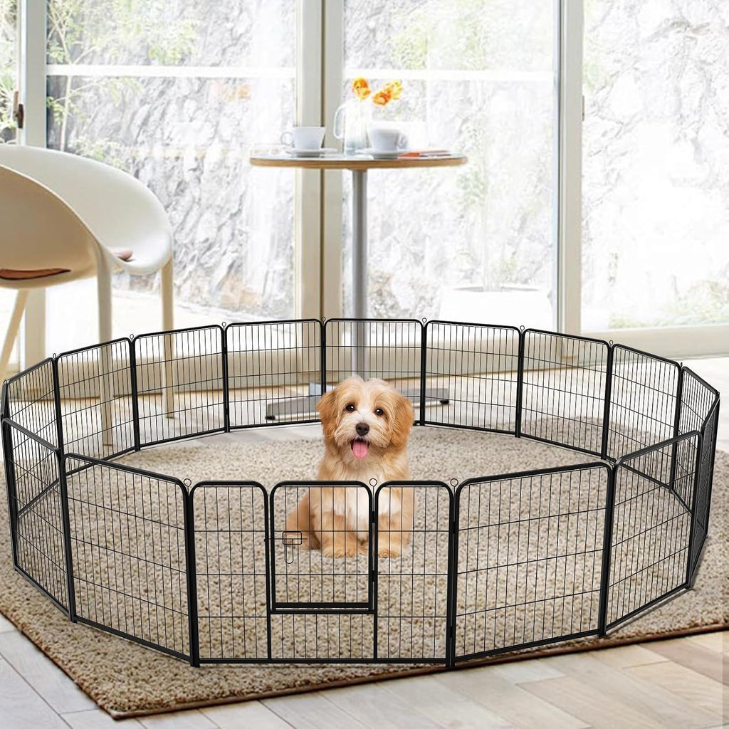 NEWBULIG Dog Playpen for Indoor 24 Inch 16 Panels - Portable Heavy Duty Metal Pet Exercise Pen with Door, Foldable Small Dog Puppy Playpen Fence for Outdoor RV, Camping, Yard, Garden
