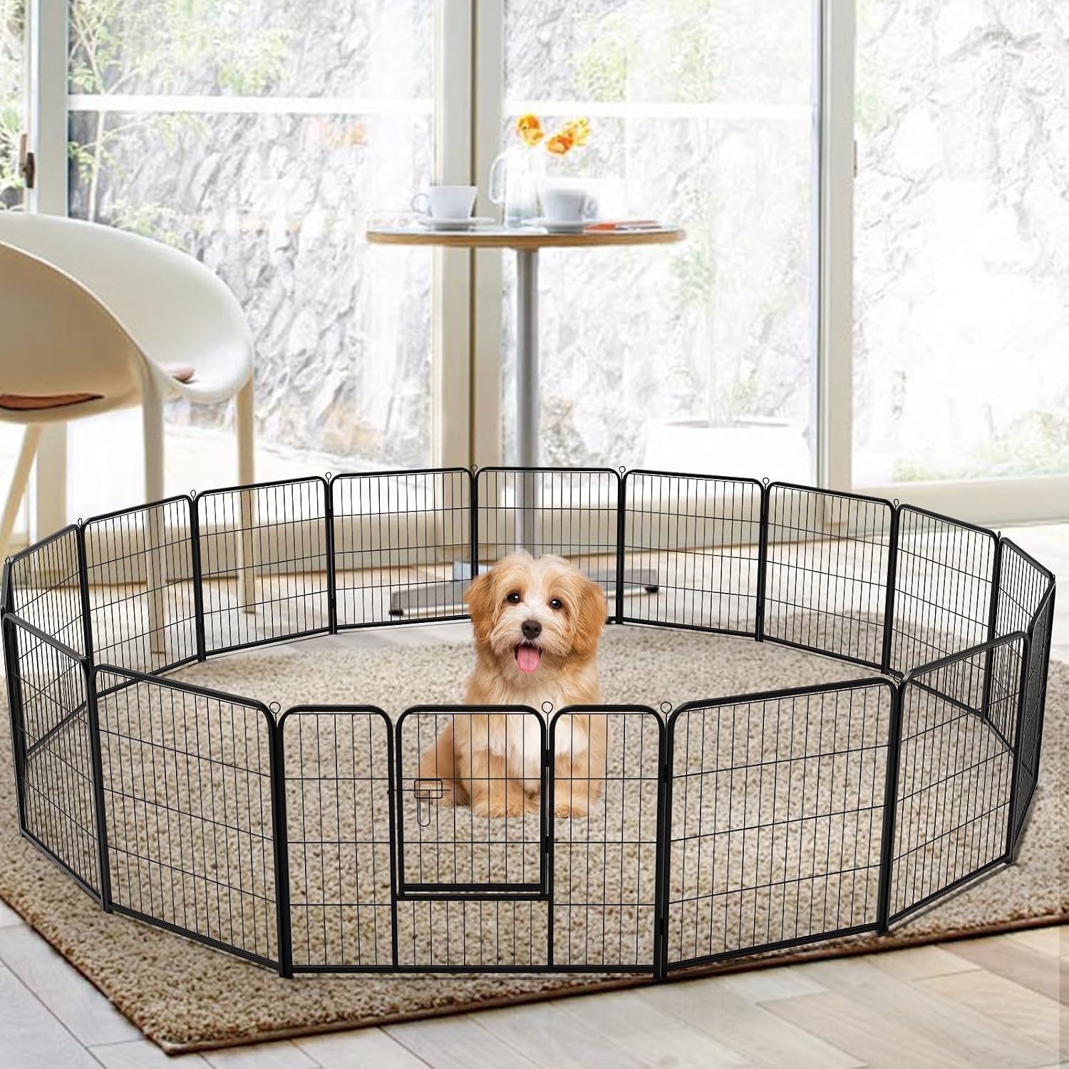 NEWBULIG Dog Playpen for Indoor 24 Inch 16 Panels - Portable Heavy Duty Metal Pet Exercise Pen with Door, Foldable Small Dog Puppy Playpen Fence for Outdoor RV, Camping, Yard, Garden