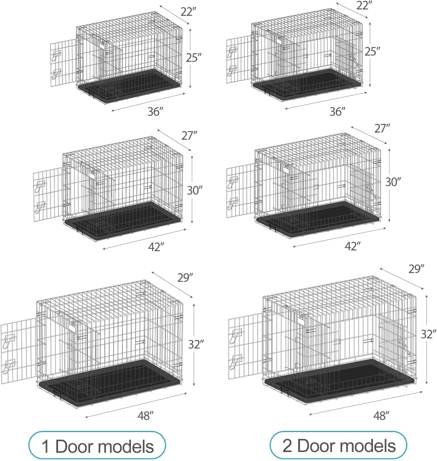 PetsTuff GREAT CRATES 42' X-Large Dog Crate - Heavy-Duty Dog Kennel With Divider Panel For Pets 65-85lbs - Durable Leaf-Proof Tray - Foldable, Carry Handle & Wheels For Easy Moving - Two-Door Dog Cage