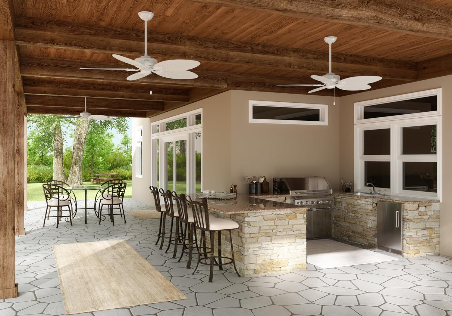 Hunter 54 inch Outdoor or Indoor Ceiling Fan No Light - White Ceiling Fan without Light, For Patio, Porch, Garage, or Living Room, Standard Mount, 5 Blades, Pull Chain - Bayview 50474, White