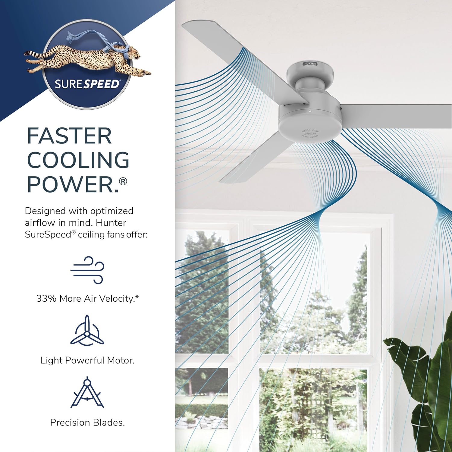 Hunter - Presto Indoor Low Profile Ceiling Fan, Wall Control, 52-inch, Dove Grey, Casual-style, Bedroom Ceiling Fans, 52406, for living rooms, home offices, kitchens