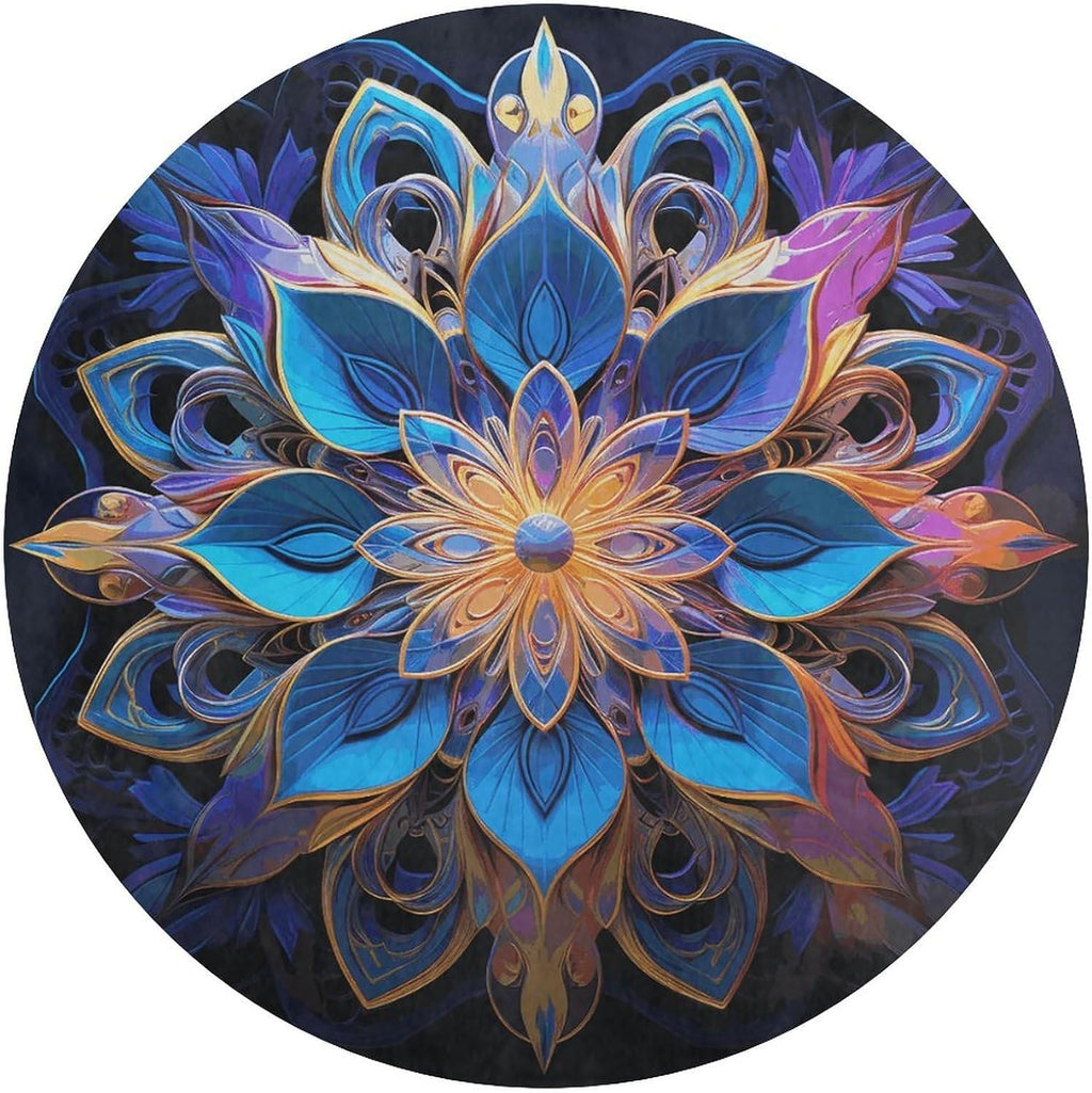 Rectangle Mandala Coral Velvet Round Floor Mat Non-Slip Bath Rug Floor Covering for Bathroom Vanity Guest Suite & Vacation Home