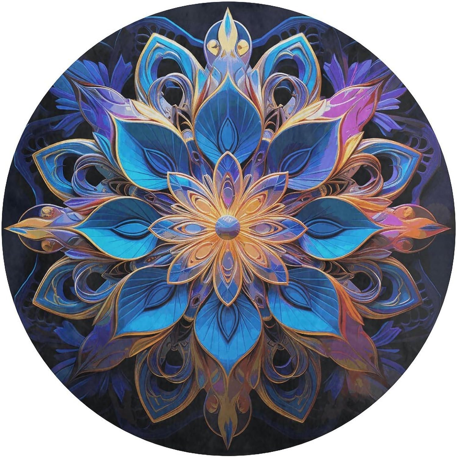 Rectangle Mandala Coral Velvet Round Floor Mat Non-Slip Bath Rug Floor Covering for Bathroom Vanity Guest Suite & Vacation Home