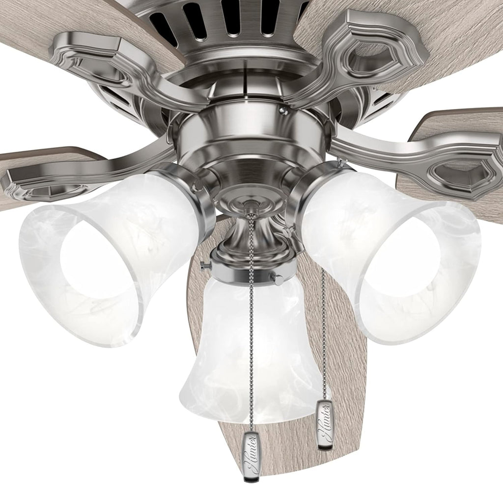 Hunter Fan 52 in Casual Brushed Nickel Finish Indoor Ceiling Fan with Pull Chain and Light Kit, 5 Blades (Renewed)